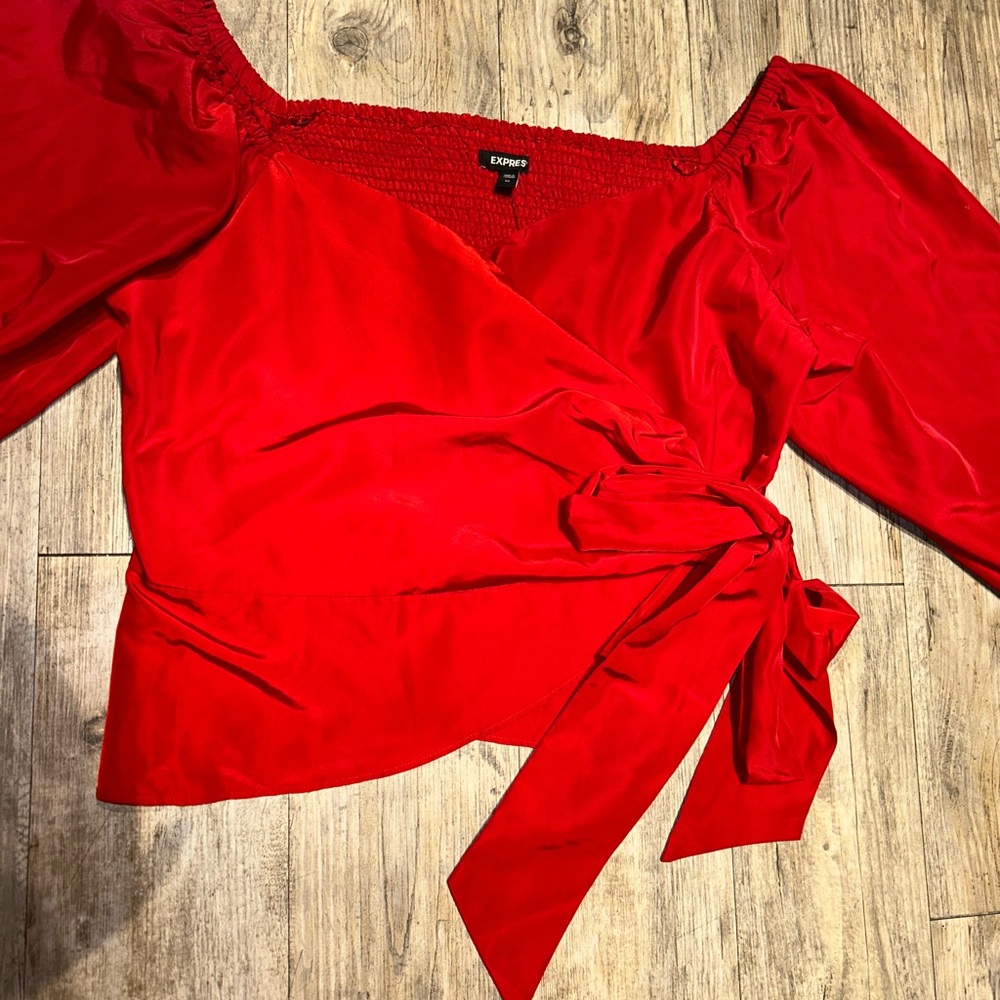Express Vibrant Red Wrap Blouse